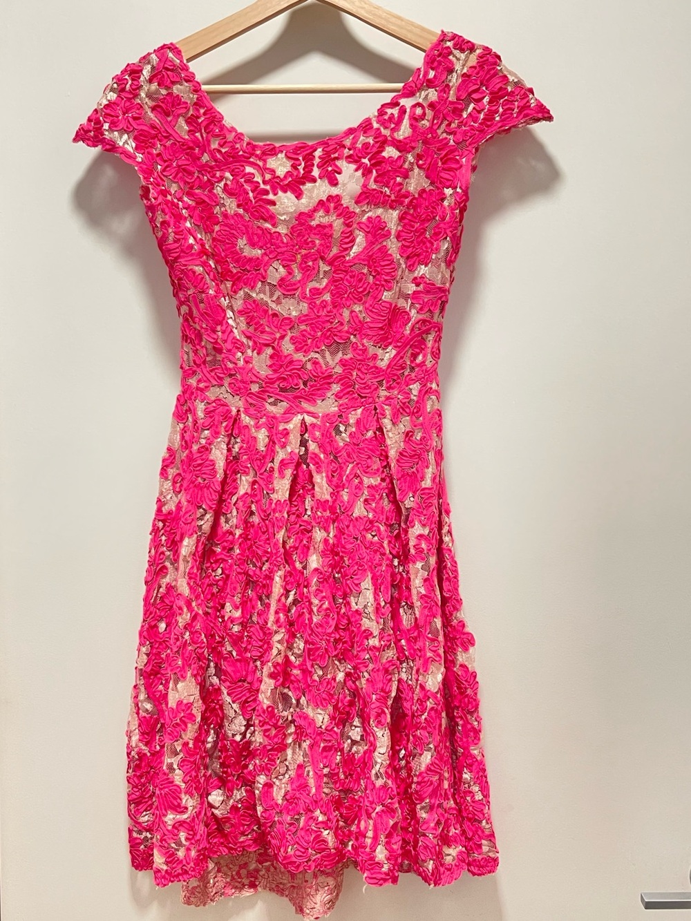 Anthropologie Jardim Lace Soutache Magenta Pink over oyster Lace Y2K dress Small